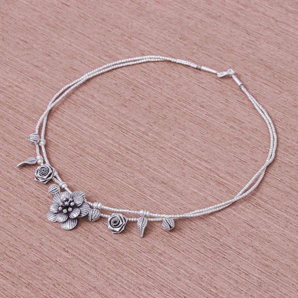 Alternate image for Silver Flower Two Strand Charm Necklace Seeds of Love