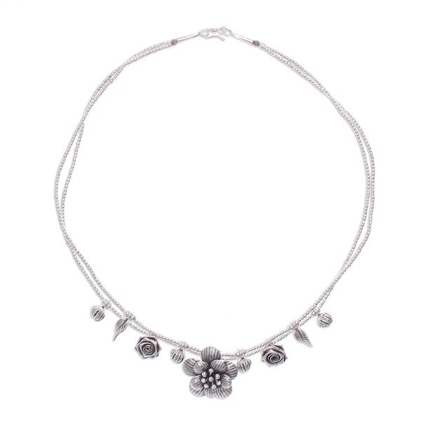 Alternate image for Silver Flower Two Strand Charm Necklace Seeds of Love
