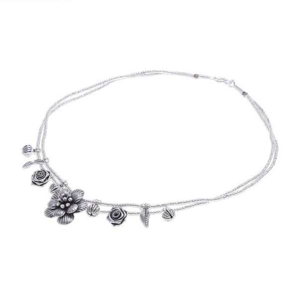 Alternate image for Silver Flower Two Strand Charm Necklace Seeds of Love