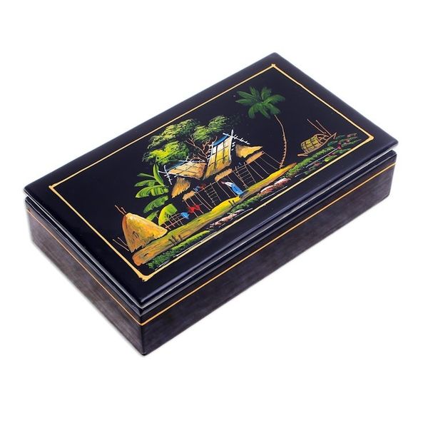 Alternate image for Scenic Lacquerware Wood Box from Thailand Countryside Life