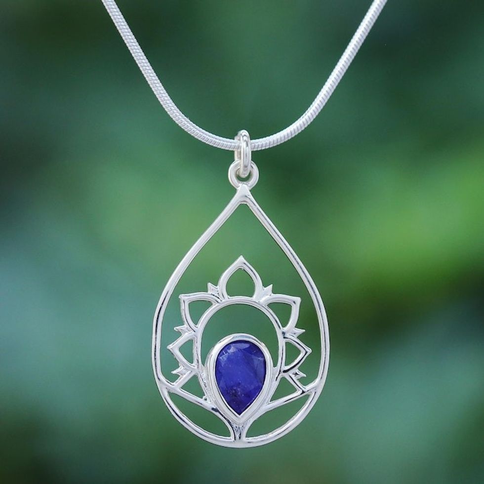 Blue Sillimanite and Sterling Silver Pendant Necklace 'Sense of Calm in Blue'