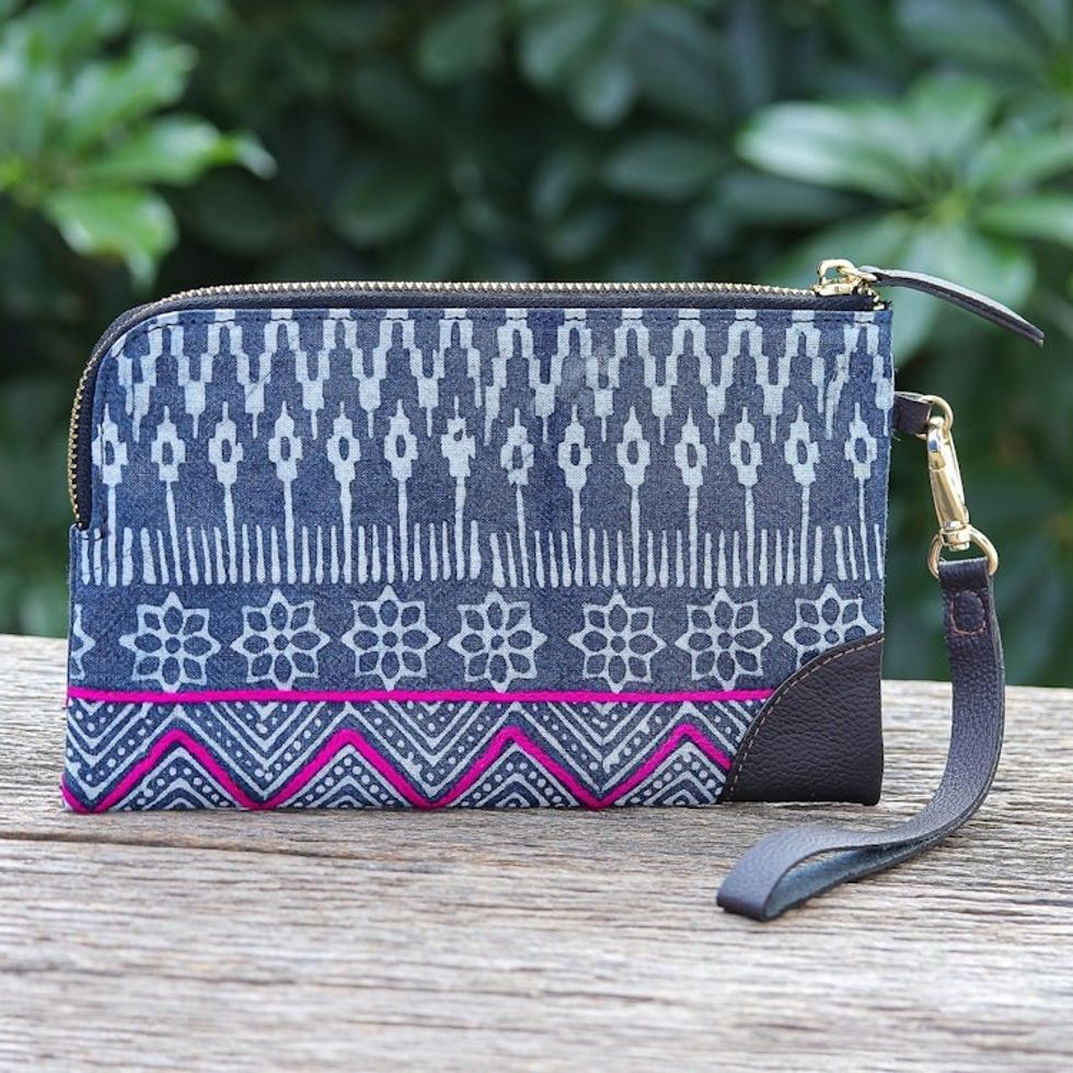Hmong Geometric Block Print Cotton Wristlet Bag 'Neat and Tidy'