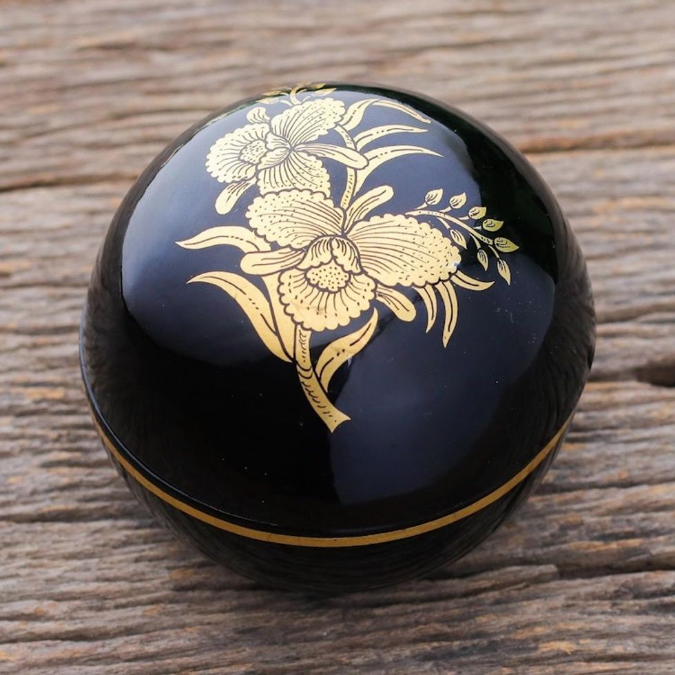 Thai Lacquerware Box with Orchid Motif 'Orchid Song'