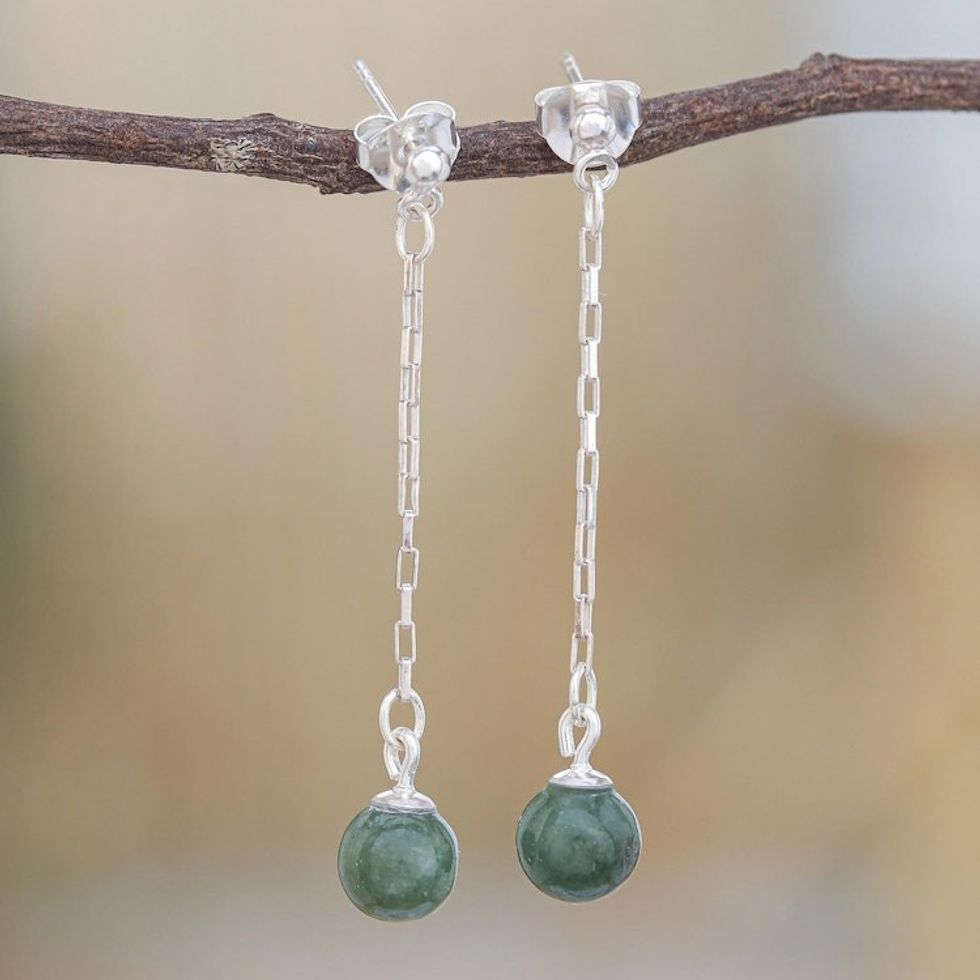 Artisan Crafted Jade Dangle Earrings 'Chiang Rai Rain'