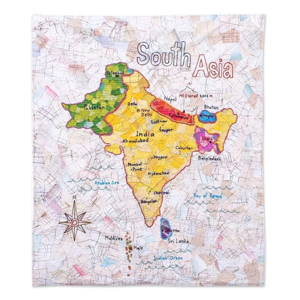 Handmade Patchwork South Asia Map Wall Hanging 'Map of Asia'