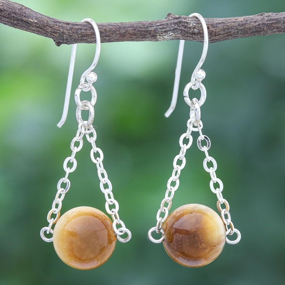 Sterling Silver and Tiger's Eye Dangle Earrings 'Daring Adventure'