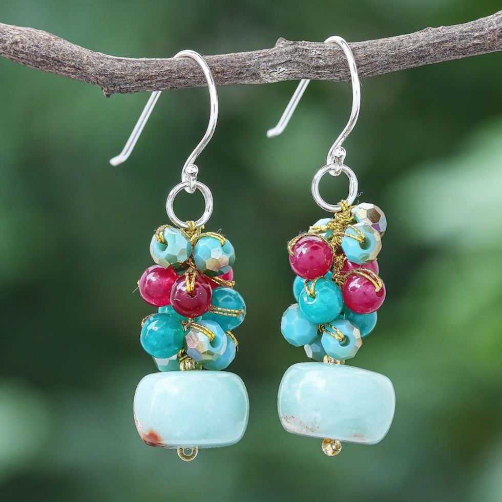 Artisan Crafted Quartz and Jasper Dangle Earrings 'Winter Love'