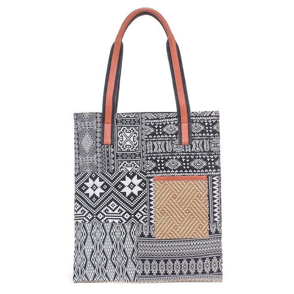 Alternate image for Cotton Blend Geometric-Motif Tote Bag Happy Day in Black