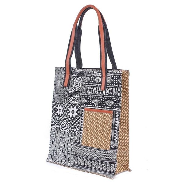Alternate image for Cotton Blend Geometric-Motif Tote Bag Happy Day in Black