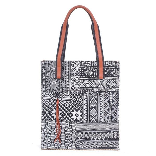 Alternate image for Cotton Blend Geometric-Motif Tote Bag Happy Day in Black