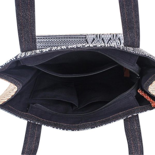 Alternate image for Cotton Blend Geometric-Motif Tote Bag Happy Day in Black