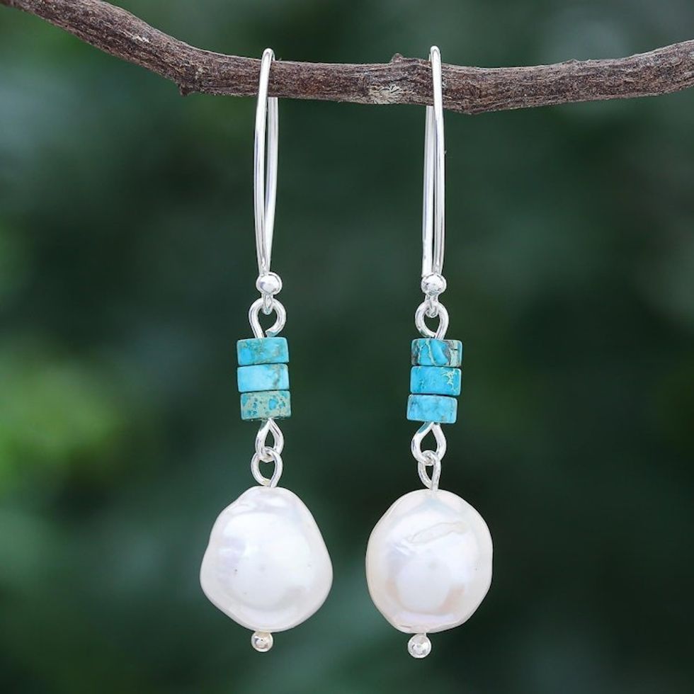Cultured Pearl and Sterling Silver Dangle Earrings 'Sea Realm'