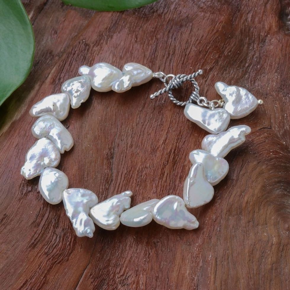 Baroque Cultured Pearl Bracelet from Thailand 'Born of the Sea in White'