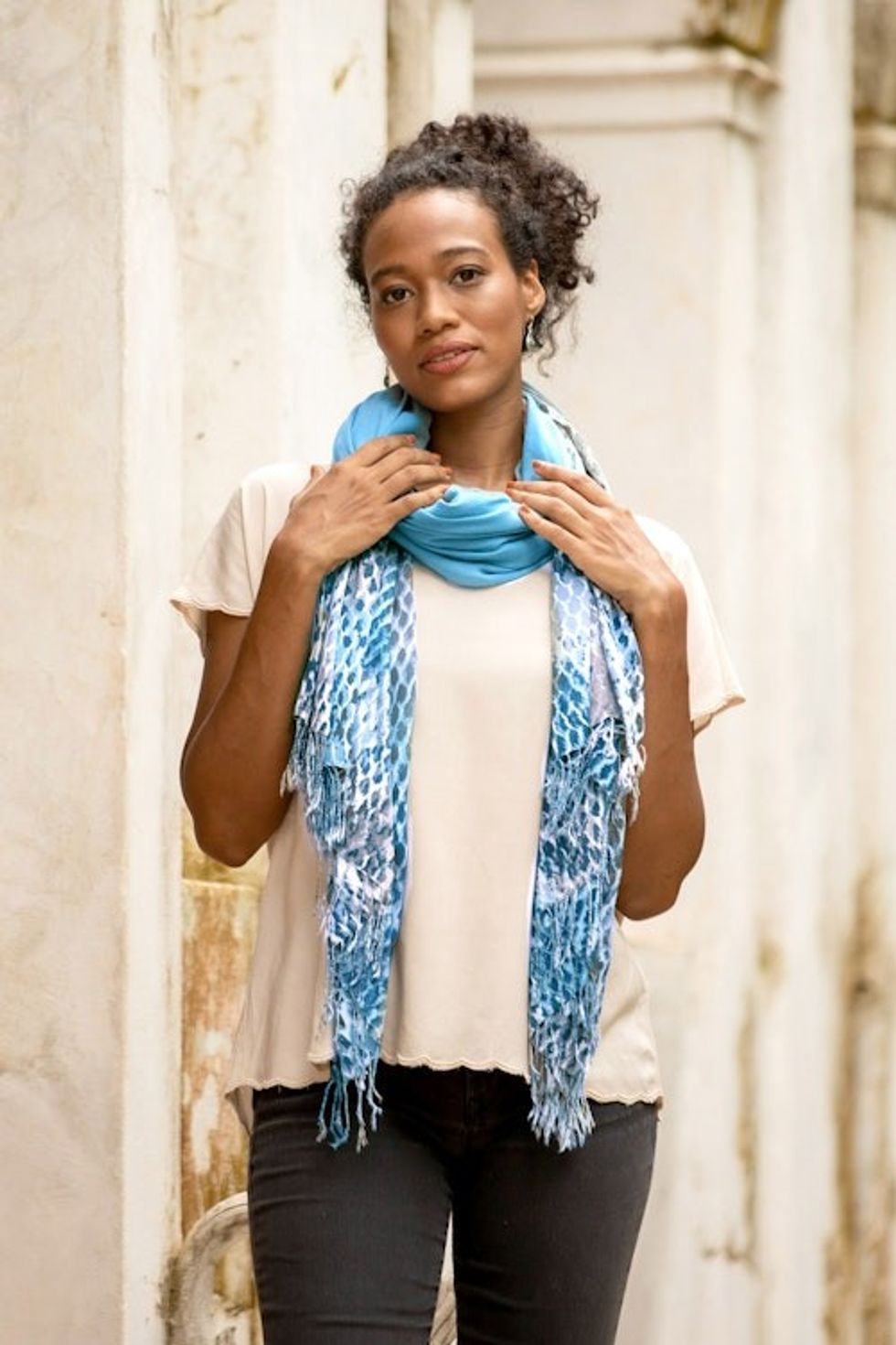 Hand-Dyed Batik Cotton and Rayon Shawl 'Pine Forest'