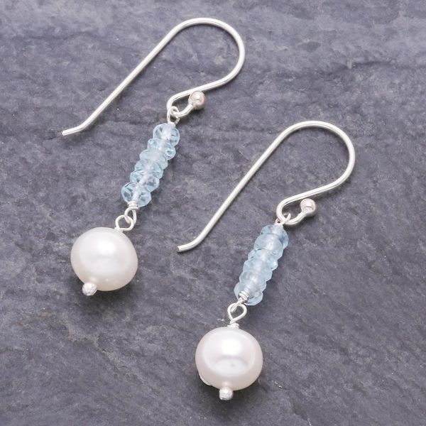 Alternate image for Blue Topaz and Cultured Pearl Dangle Earrings Iced