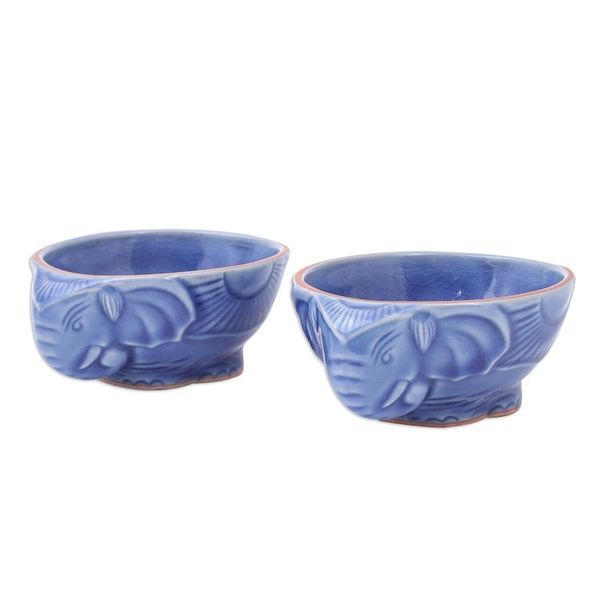 Alternate image for Blue Celadon Elephant Bowls Pair Elephant Companion in Blue