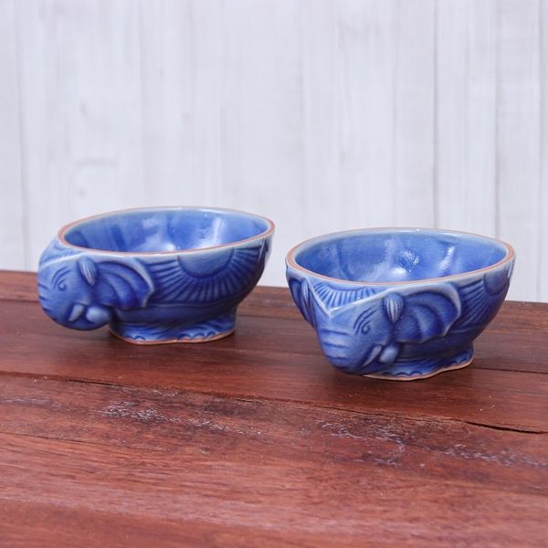 Alternate image for Blue Celadon Elephant Bowls Pair Elephant Companion in Blue