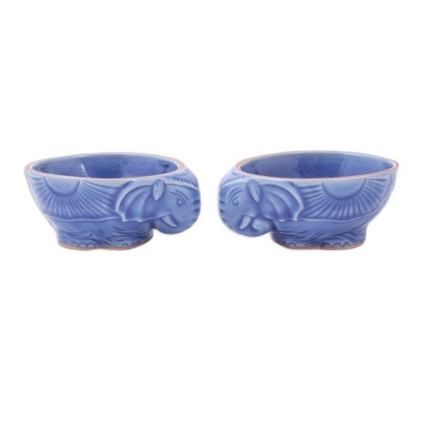 Alternate image for Blue Celadon Elephant Bowls Pair Elephant Companion in Blue