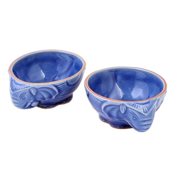 Alternate image for Blue Celadon Elephant Bowls Pair Elephant Companion in Blue