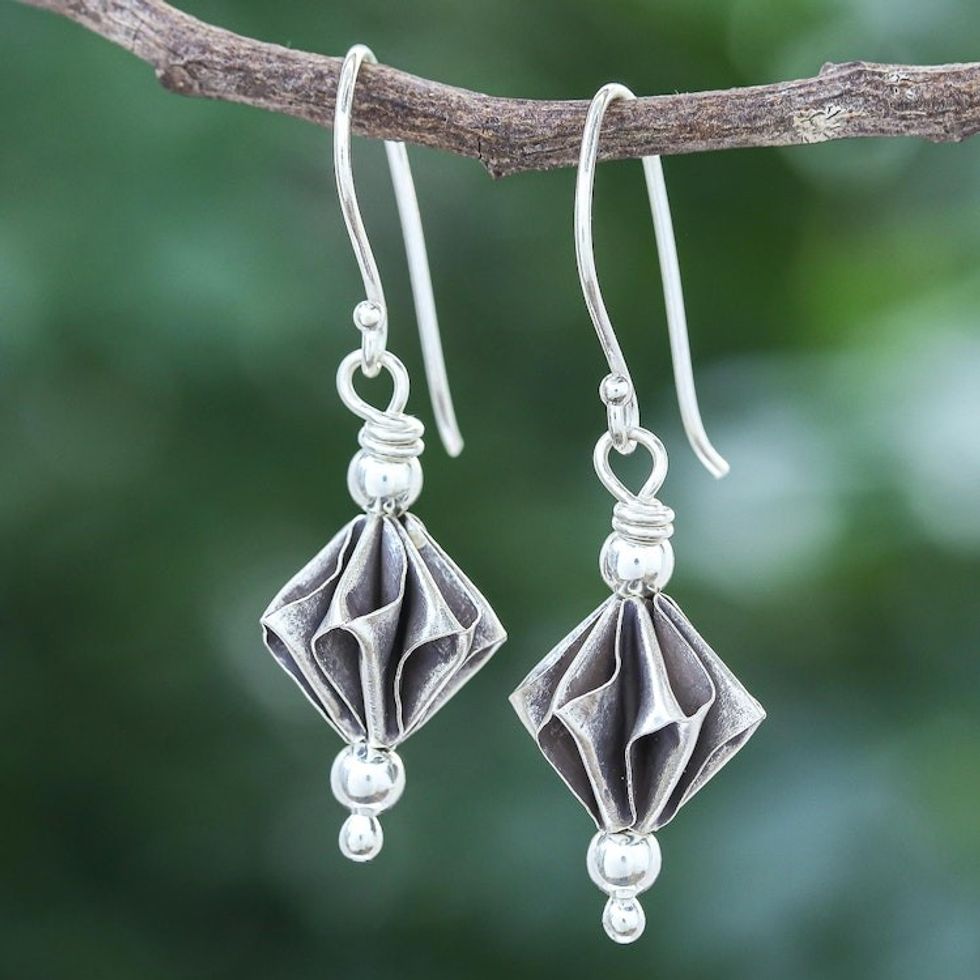 Artisan Crafted Karen Silver Dangle Earrings 'Spin City'