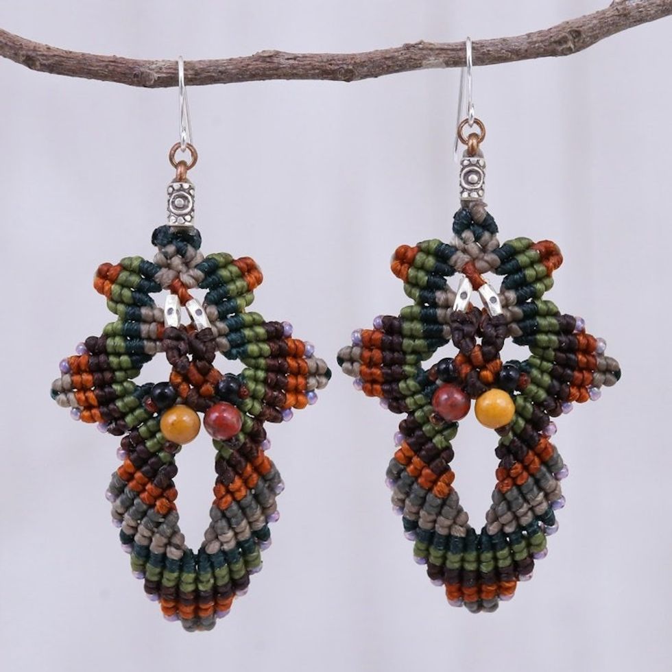 Hand Made Macrame Bohemian Dangle Earrings 'Morning Boho in Brown'