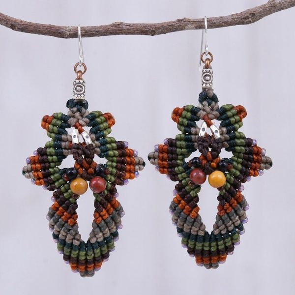 Alternate image for Hand Made Macrame Bohemian Dangle Earrings Morning Boho in Brown