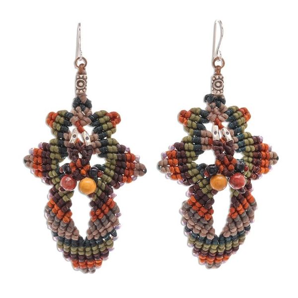 Alternate image for Hand Made Macrame Bohemian Dangle Earrings Morning Boho in Brown