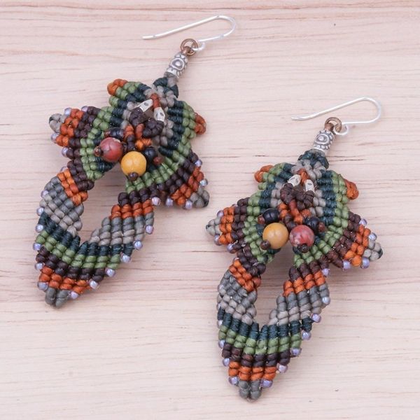 Alternate image for Hand Made Macrame Bohemian Dangle Earrings Morning Boho in Brown
