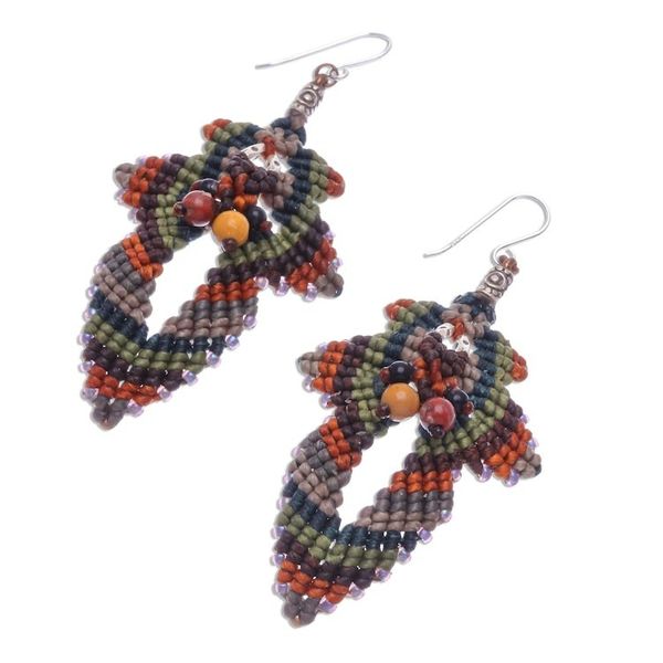 Alternate image for Hand Made Macrame Bohemian Dangle Earrings Morning Boho in Brown