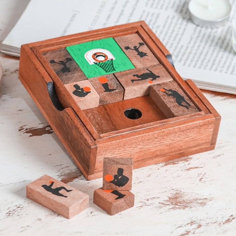 Hand Made Raintree Wood Sliding Basketball Game 'Basketball Escape'