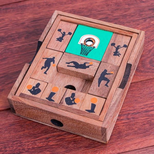Alternate image for Hand Made Raintree Wood Sliding Basketball Game Basketball Escape
