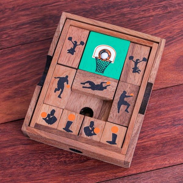 Alternate image for Hand Made Raintree Wood Sliding Basketball Game Basketball Escape