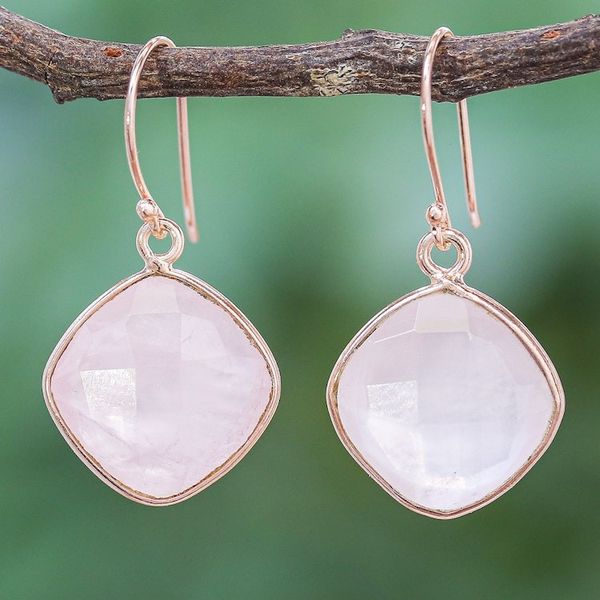 Alternate image for Handcrafted Rose Gold Plated Earrings with Rose Quartz Marvelous Rose