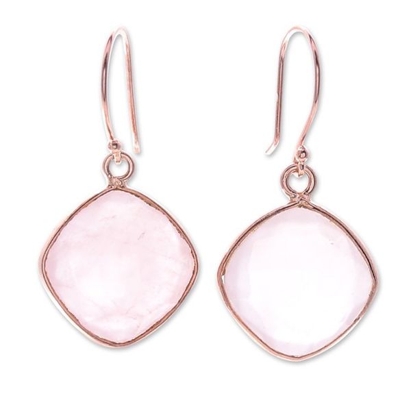 Alternate image for Handcrafted Rose Gold Plated Earrings with Rose Quartz Marvelous Rose