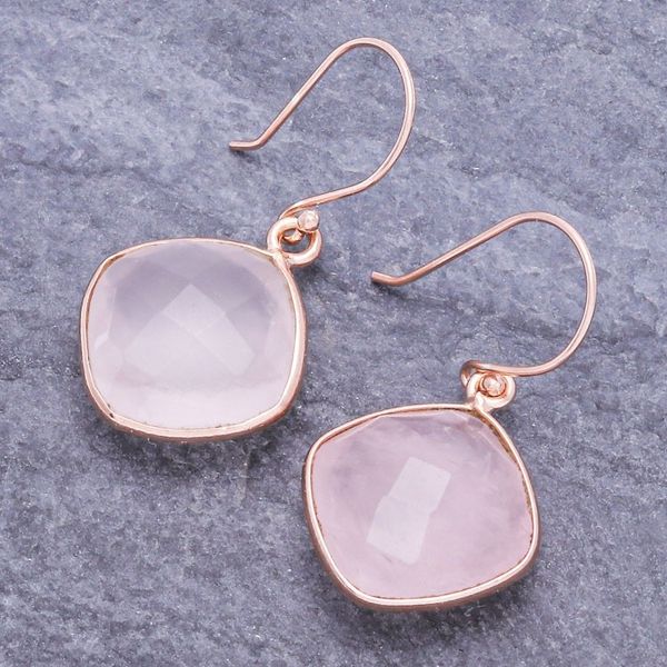 Alternate image for Handcrafted Rose Gold Plated Earrings with Rose Quartz Marvelous Rose