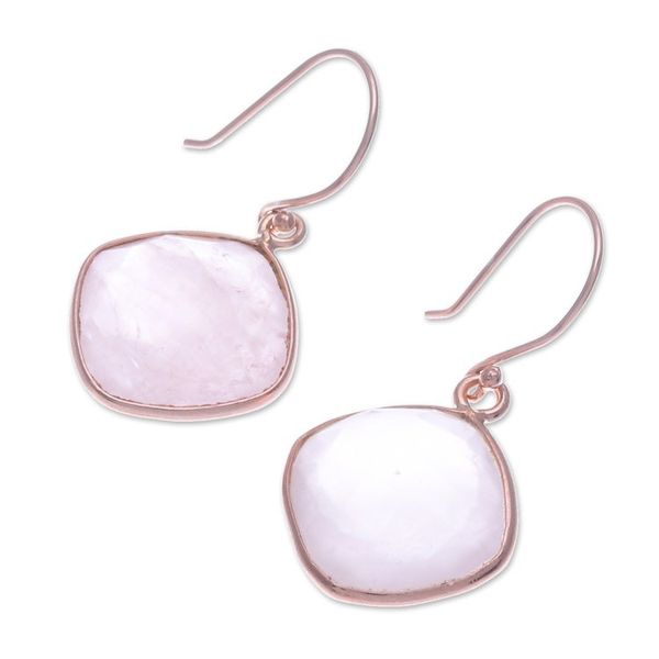 Alternate image for Handcrafted Rose Gold Plated Earrings with Rose Quartz Marvelous Rose