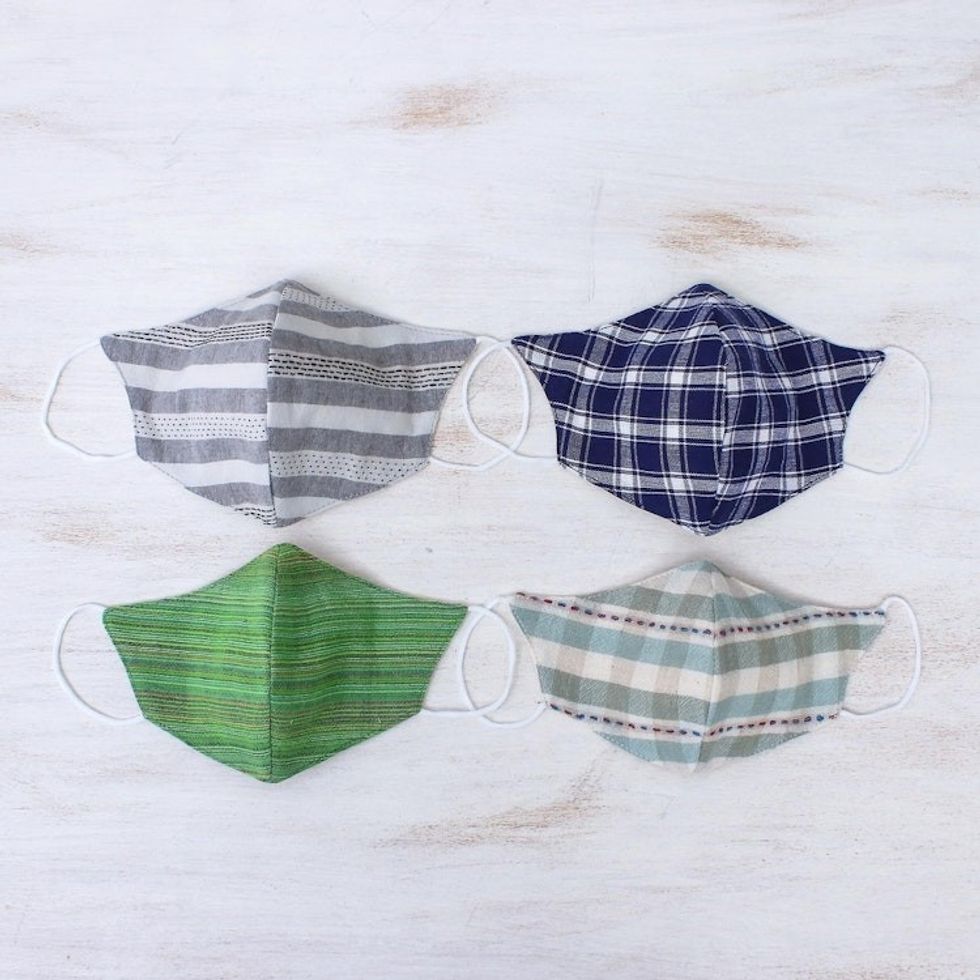 4 Cotton Handcrafted Thai Face Masks in 2 Sizes 'Casual Style'