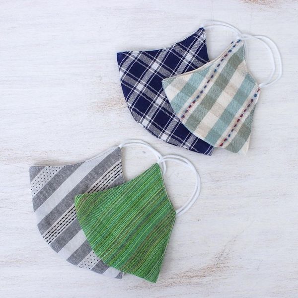 Alternate image for 4 Cotton Handcrafted Thai Face Masks in 2 Sizes Casual Style