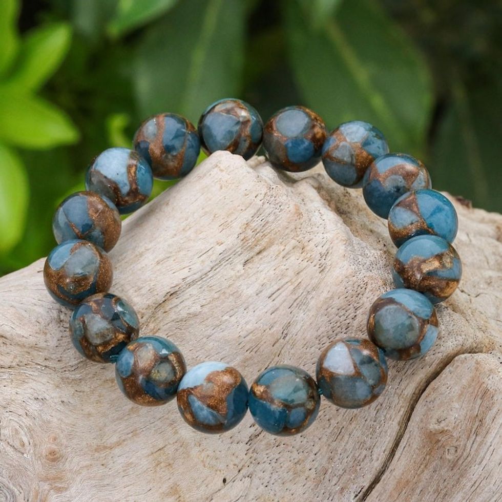 Artisan Crafted Quartz Beaded Stretch Bracelet 'Sugar Pill in Beach'