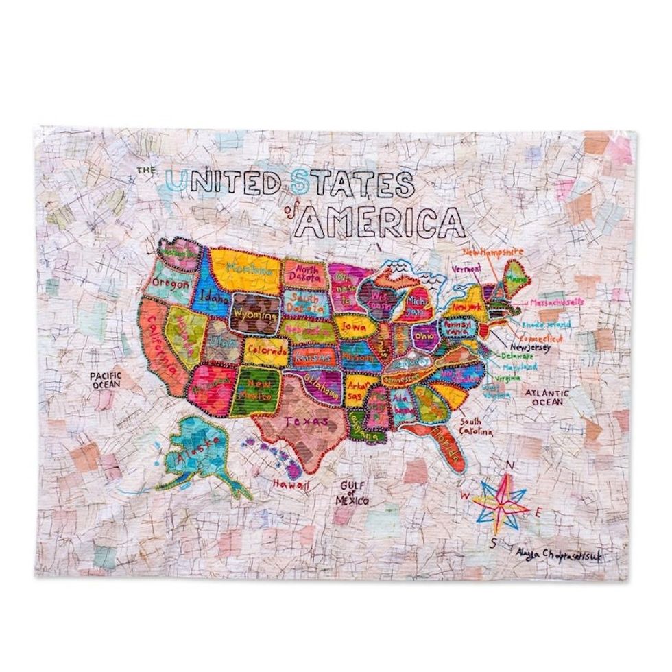 Patchwork Batik Map of US Wall Hanging 'USA'