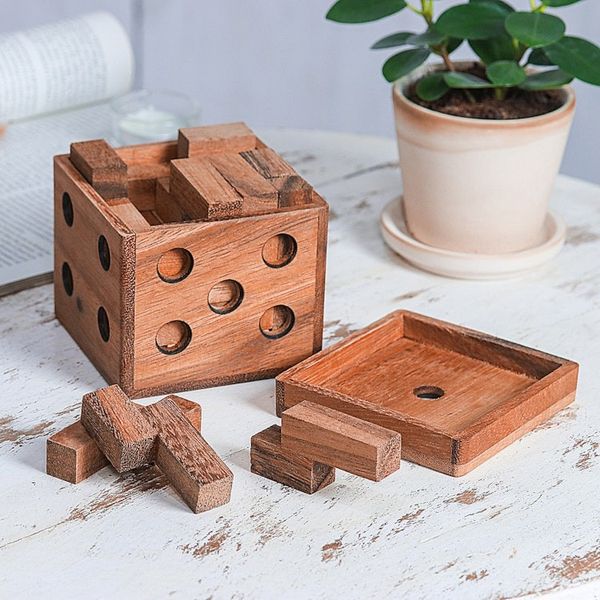 Alternate image for Hand Made Raintree Wood Puzzle Game Cubed