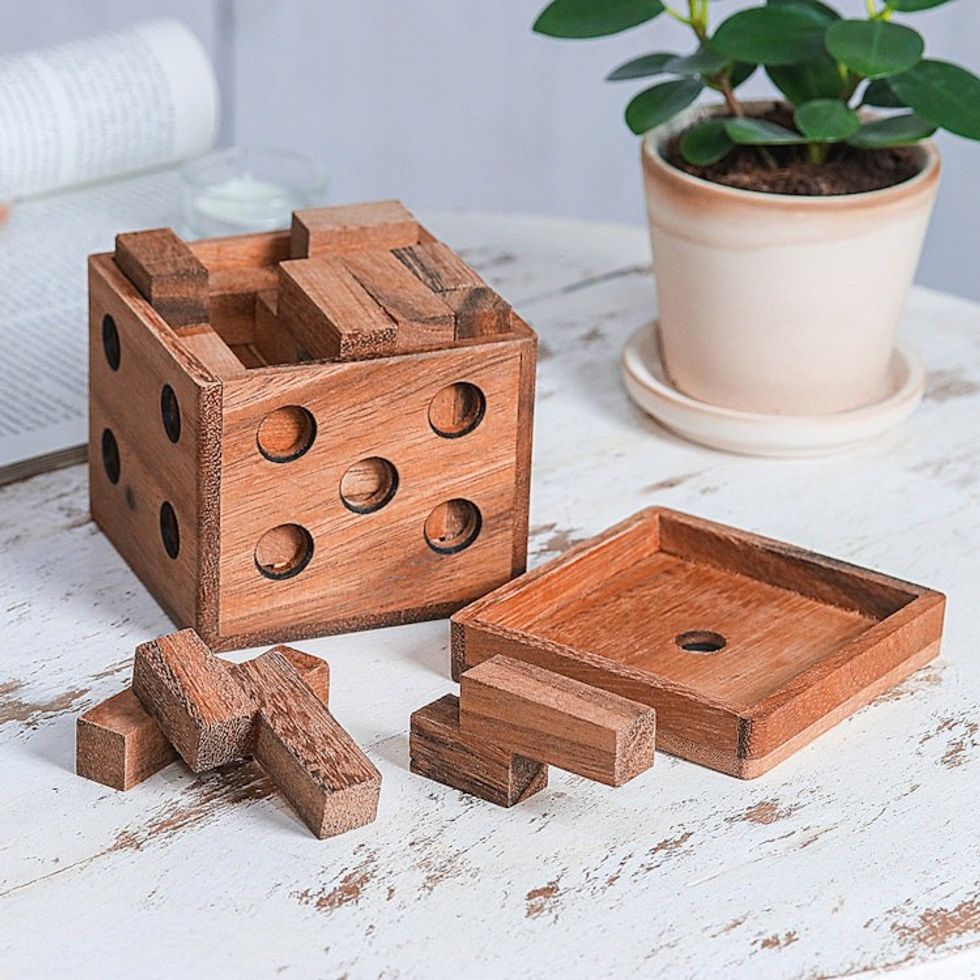 Hand Made Raintree Wood Puzzle Game 'Cubed'