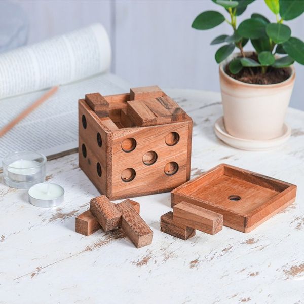 Alternate image for Hand Made Raintree Wood Puzzle Game Cubed