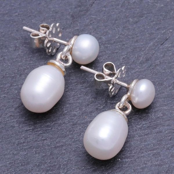 Alternate image for Thai Sterling Silver and Cultured Pearl Dangle Earrings Mellow Dive