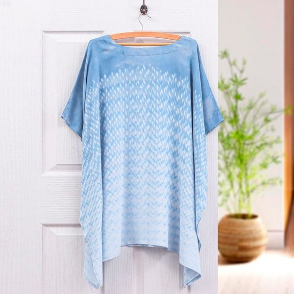 Alternate image for Tie-Die Rayon Caftan from Thailand Thai Rain in Light Blue