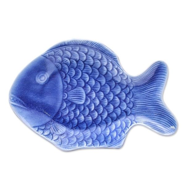 Alternate image for Blue Celadon Ceramic Fish Serving Plate Mae Ping Fish in Blue
