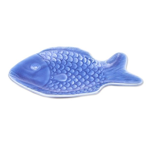 Alternate image for Blue Celadon Ceramic Fish Serving Plate Mae Ping Fish in Blue