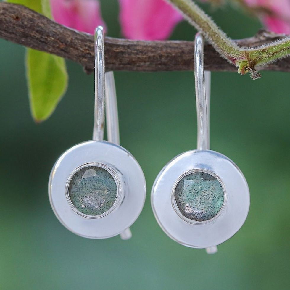 Thai Labradorite and Sterling Silver Drop Earrings 'Light at Night in Iridescent'