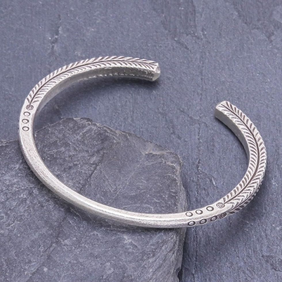 Hand Made Sterling Silver Leaf-Themed Cuff Bracelet 'Leaf Life'