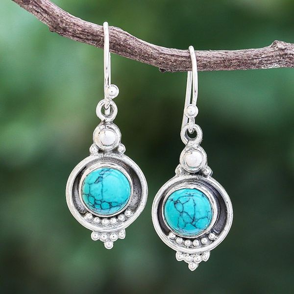 Alternate image for Reconstituted Turquoise Sterling Silver Dangle Earrings Classic Moon